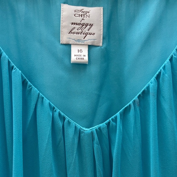 Turquoise Maxi Dress with Tie Waist - Picture 4 of 6